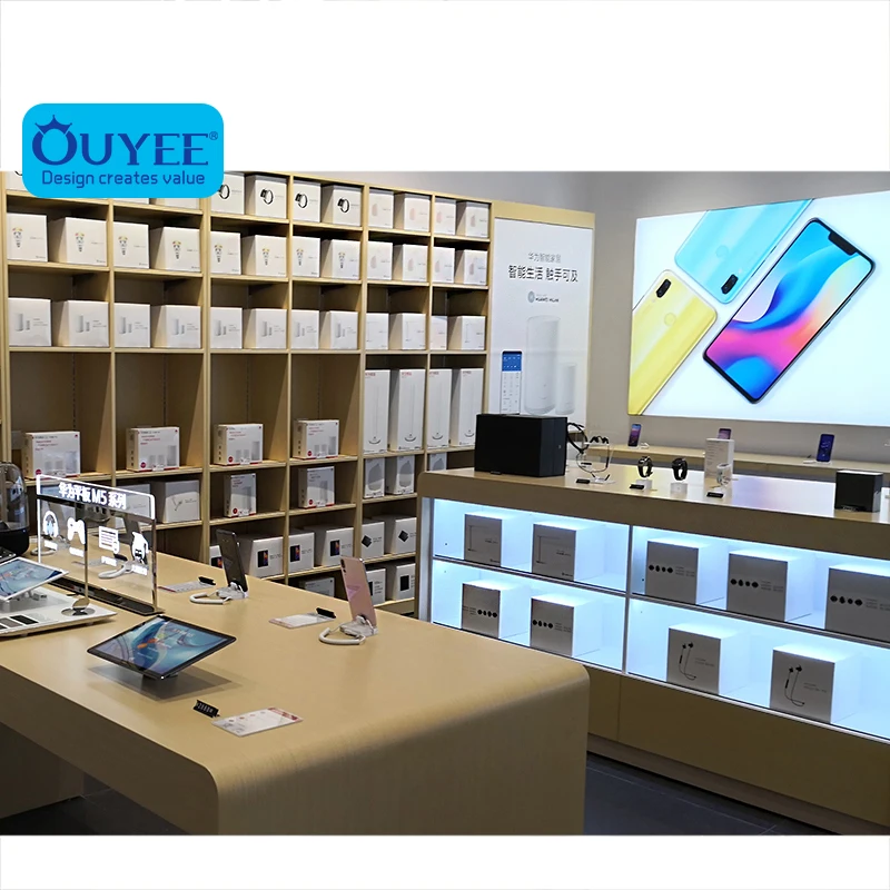 Wholesale Display Table For Laptop Store, Wooden Display Cabinet For Cell Phone Accessories Store