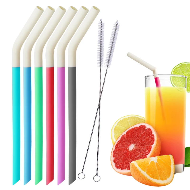 silicone drinking tips silicone straw set foldable silicone straw plastic drinking straw with spoon