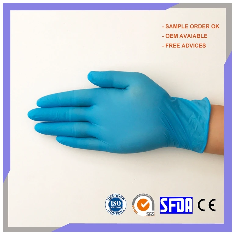 Household Cheap Waterproof Oil Resistant Blue Disposable Pure Nitrile Gloves Powder Free