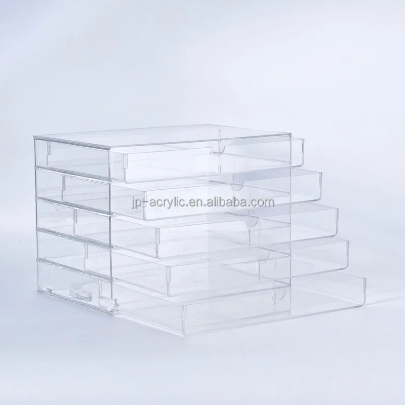 New Design Acrylic Jewelry and Cosmetics Storage Display Box Transparent Acrylic 5 Drawer Makeup Organizer with Dingle