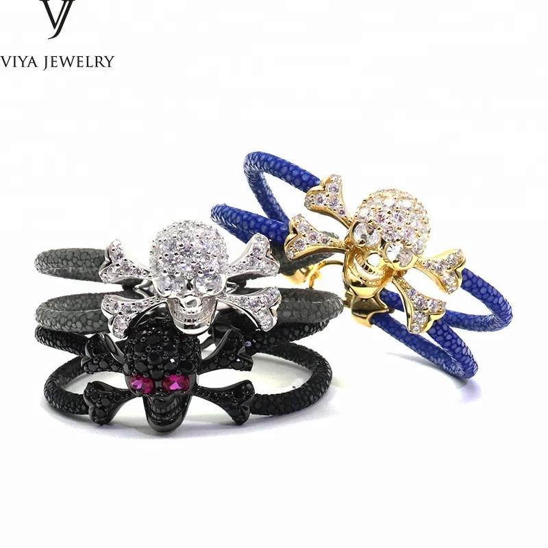 High quality watches black python stingray  leather bracelet with crystals 2018