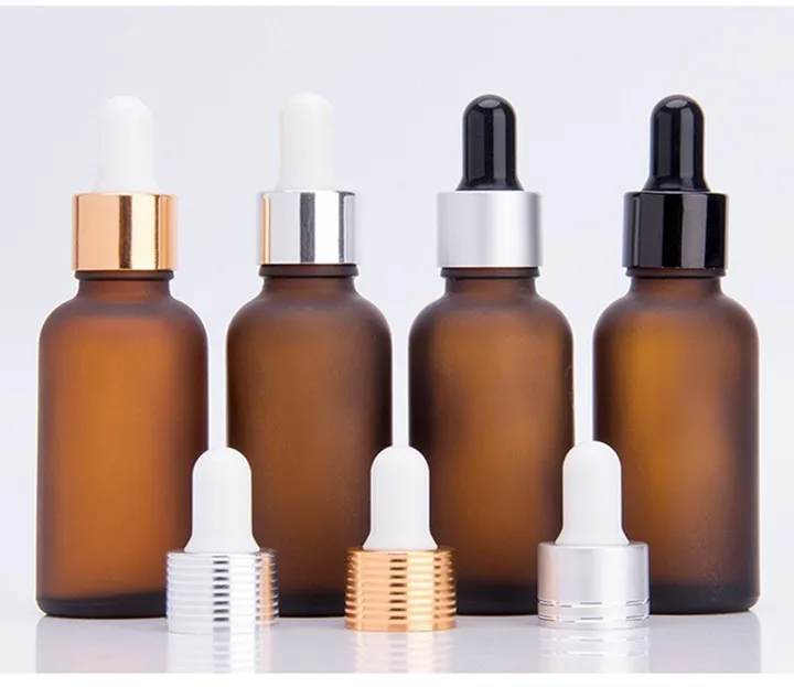 Cylinder glass 30ml 1oz frosted amber aroma arabic attar argan oil bottle with silver cap & dropper