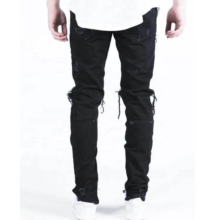 Wholesale Custom Fashion Black Straight Ripped Denim Man manufactures of cheap jeans
