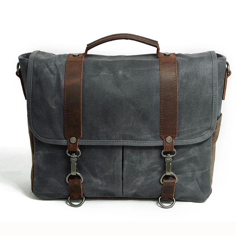 Hot Selling Vintage Genuine Leather Laptop Canvas Messenger Satchel Briefcase Bag