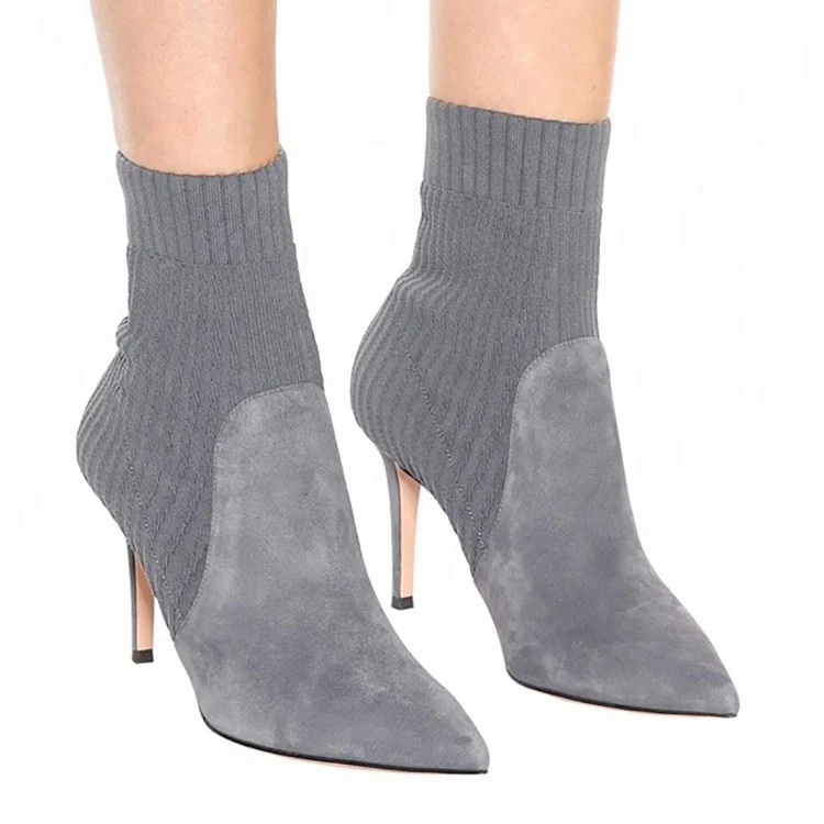 Ladies Knitting Sock Upper High Heel Women Black Ankle Boots