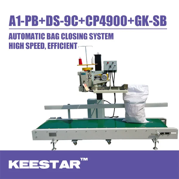 Keestar A1-PB+KH-N9C+CP4900+GK-SB automatic jute/powder/fertilizer bag closing machine system