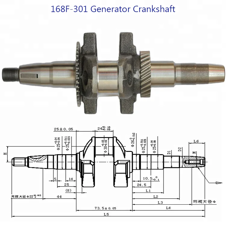 16mm Threaded Crankshaft fits 168F/GX200/170F Universal 6.5HP~7HP Gasoline Engines with 235mm Length