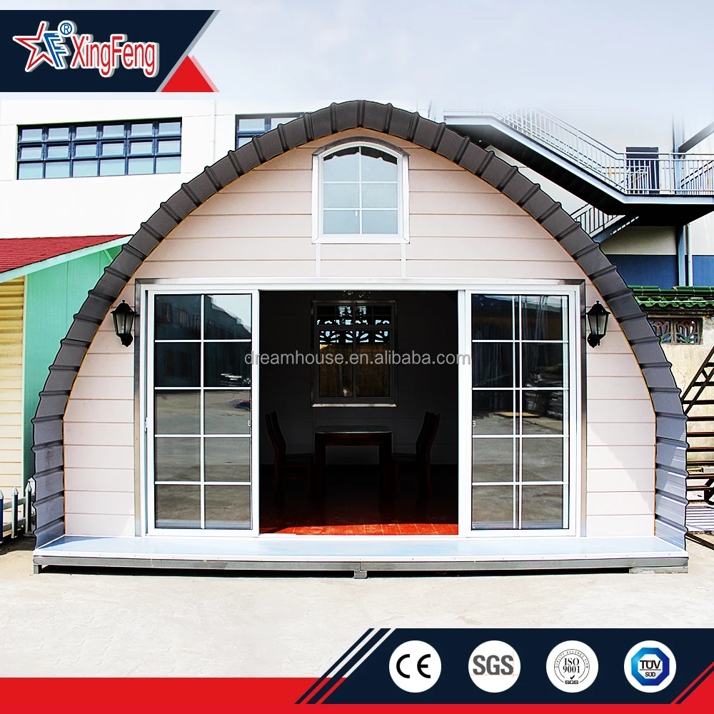 cheap arched prefabrarched holiday cabin house/new style light steel living tiny homes/Low cost prefab camping dome house