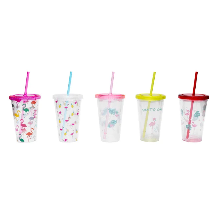 YIJU оптовая цена прозрачные чашки для воды Пластиковая чашка с фламинго Одноразовая