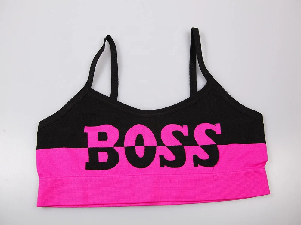 
Everyday Wear Young School Girls Seamless bra Black and Pink Yarn Dye with Letter 