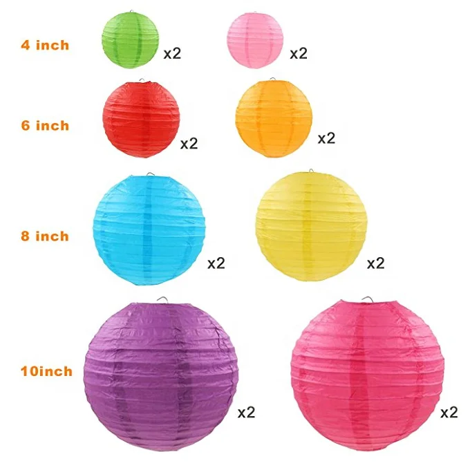 UMISS 16 Pcs Colorful Paper Lanterns (Size of 4, 6, 8, 10)  for Home , Outdoor Party, Wedding Decorations