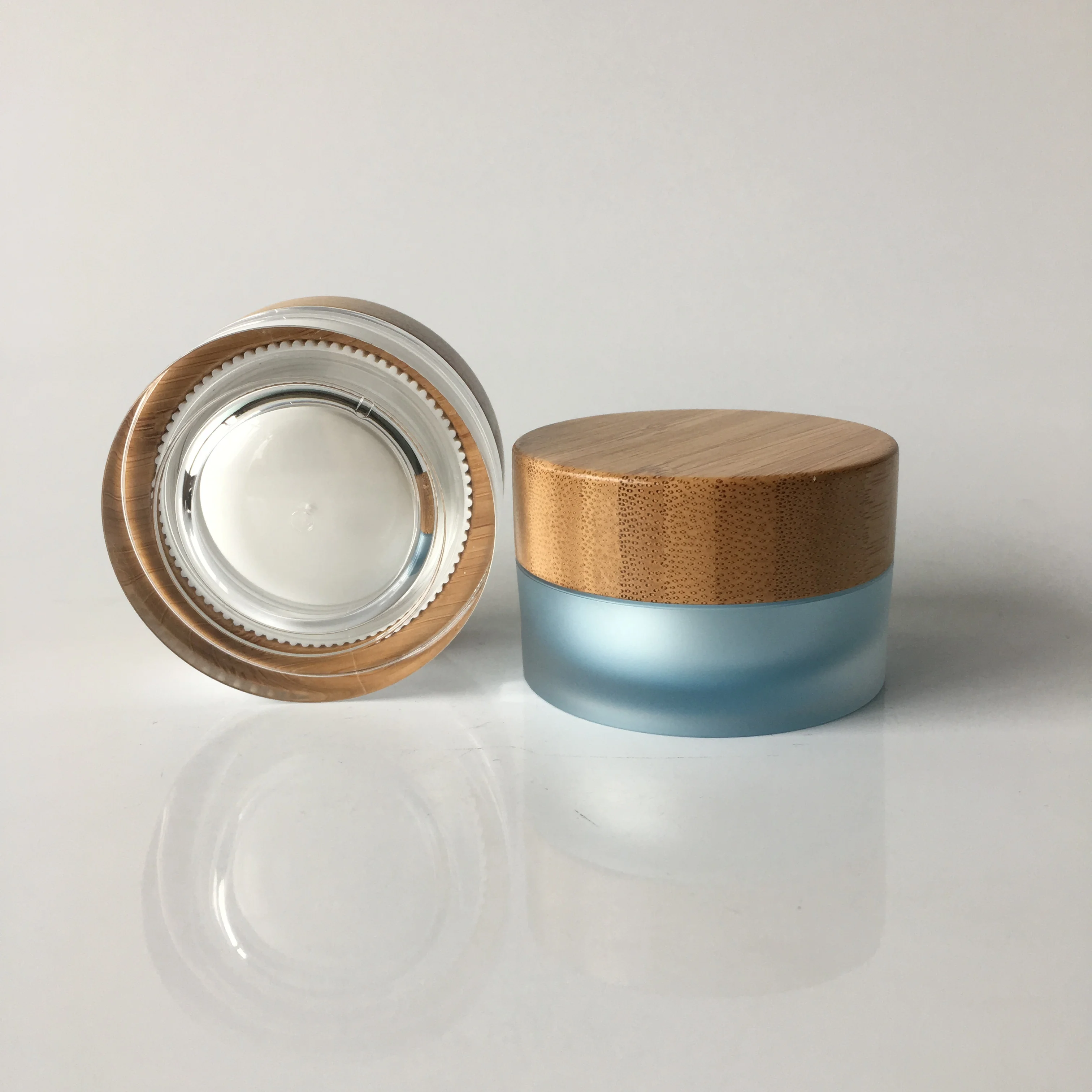 
cosmetic packaging luxury 30g bamboo lid cosmetic jar 0.5 oz eye cream plastic jar 50ml acrylic jar 