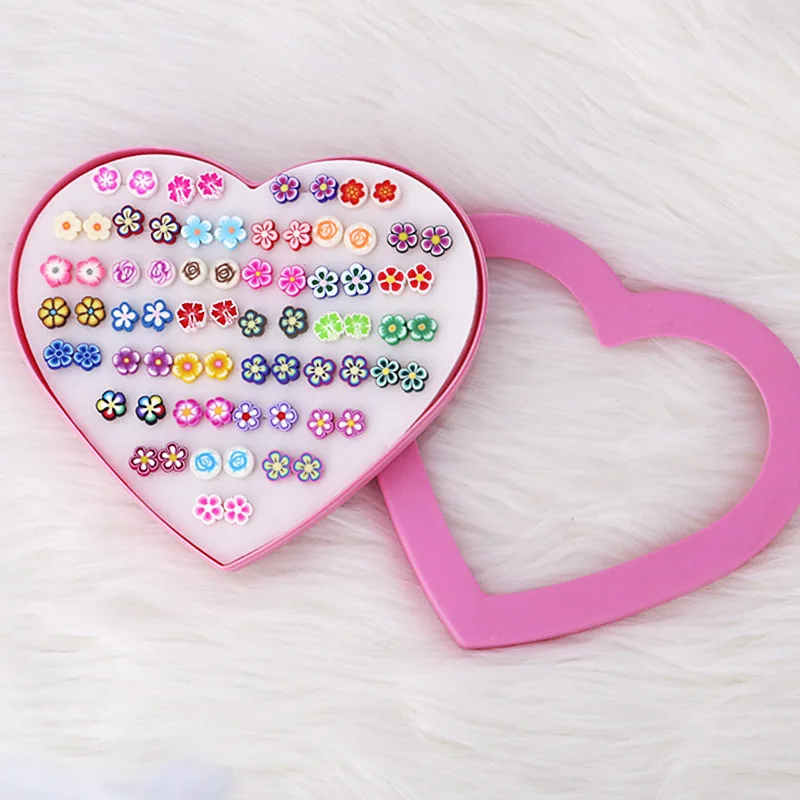 36pairs/box packing Wholesale Plastic Inlay Diamond Button Flowers Mix Stud Earrings Trendy Style Jewelry Accessories Wholesale