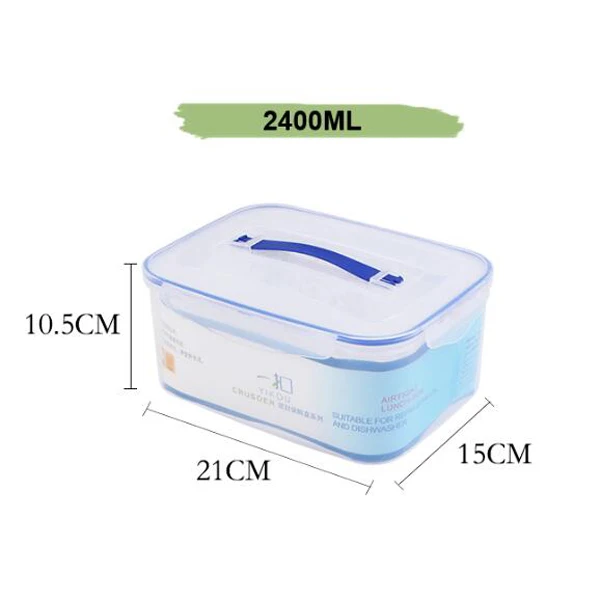 2400ml airtight picnic easy-carry pickle storage box transparent plastic PP food container with handle and snap lock