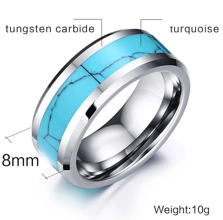 Модные вольфрамовые обручальные кольца, бирюзовые вольфрамовые кольца с инкрустацией, ювелирные изделия