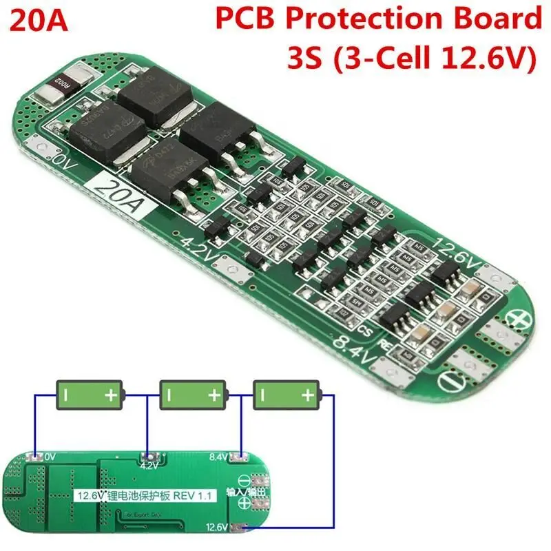 3S 20A 18650 Lithium Battery Protect Board Li-ion Lipo Battery Charger Protect PCB BMS 12.6V For Driving Drill 64x20x3.4mm