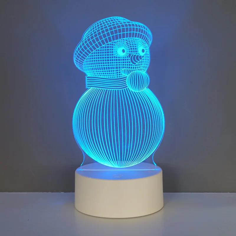 3D Illusion Creative Snowman RGB Bedside Night Lamp for Christmas Gift