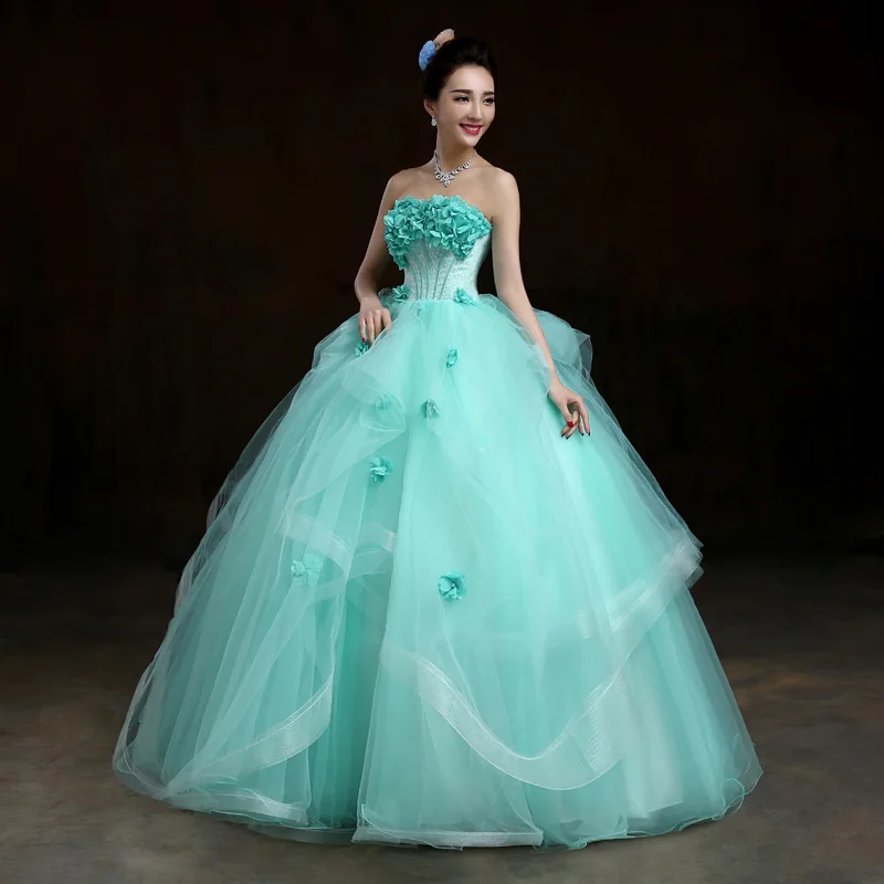 Fashion Lake Green Beading Appliques Dresses Solo Show Adult Performance Bridal Wedding Ball Gowns