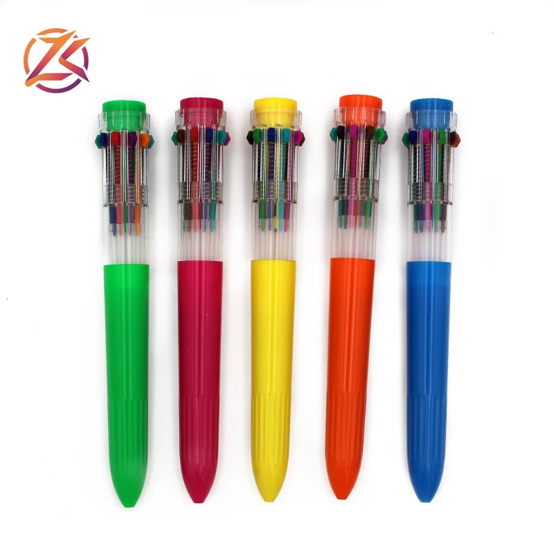 best seller plastic promotional 10 colors multi colors ball pen ten color refills ball point pen with heat transfer