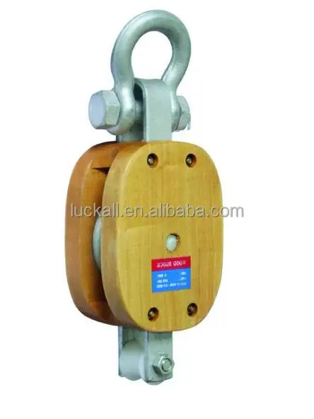 Wood Pulley Blocks With Eye Swivel With Three Sheave