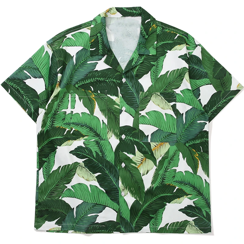 
2019 Latest Arrival summer green brown leaf short sleeve Hawaiian rugby shirts 