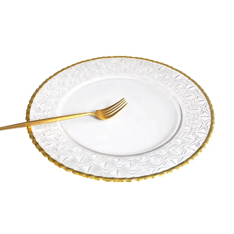 
Weddings dessert wholesale clear decorative round under gold glass plates for decoupage 