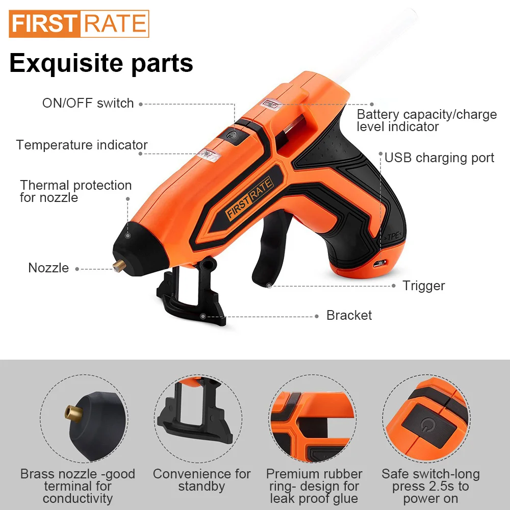 3.6V craft cordless mini heat hot melt silicone glue gun with glue sticks
