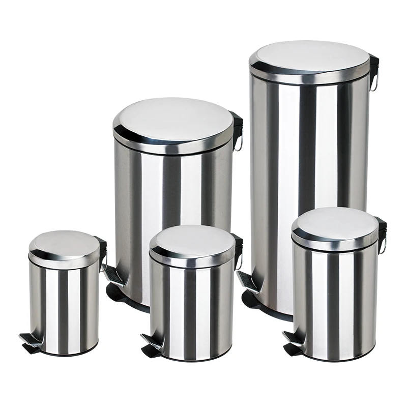 Stainless Steel Anti-finger Round Shape Dust Bin Step Foot Pedal Bin Waste Garbage Bin Trash Can For Hands Free Lid Opening