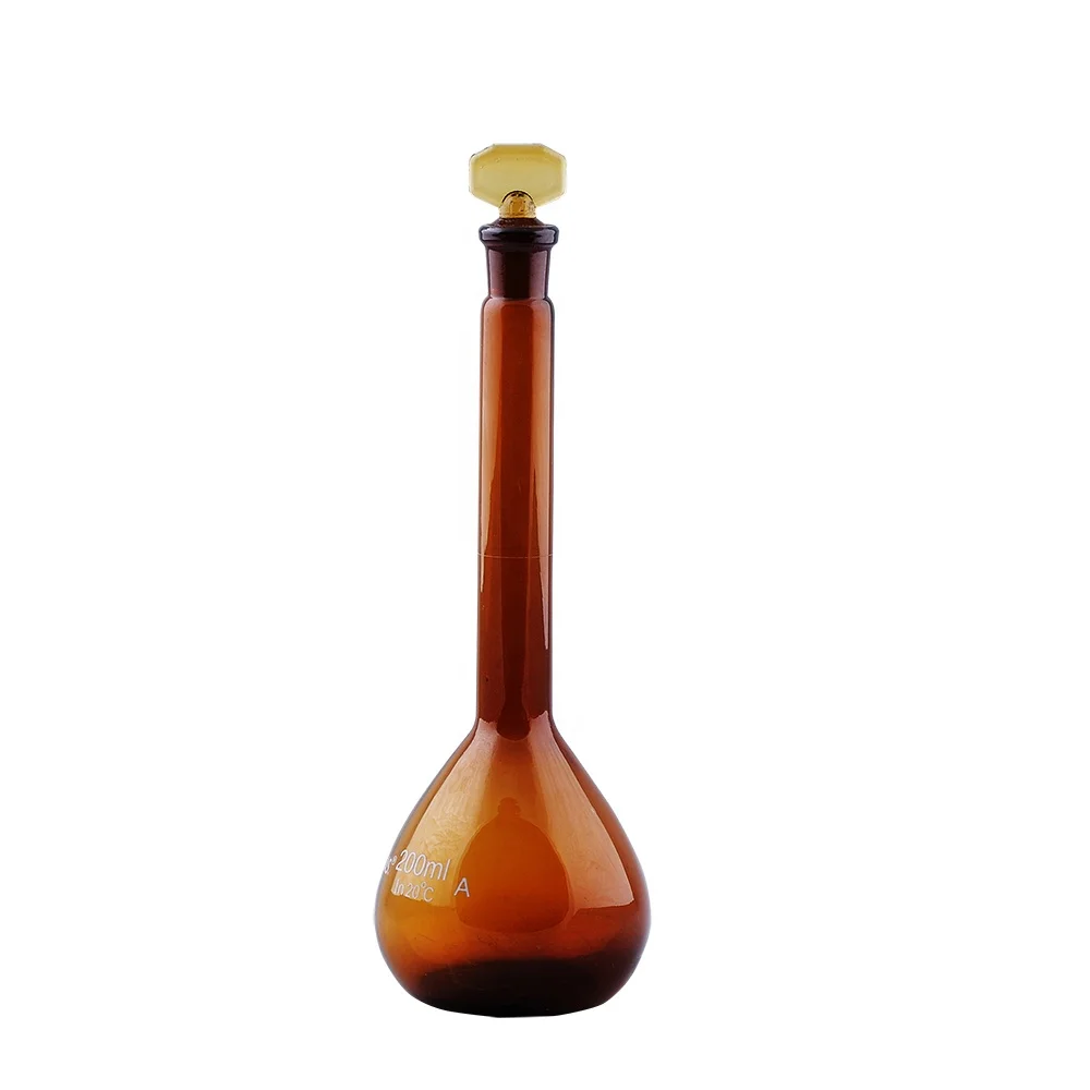 HDMED chemical lab liquid Glass Volumetric Flask with Plastic stopper or lid