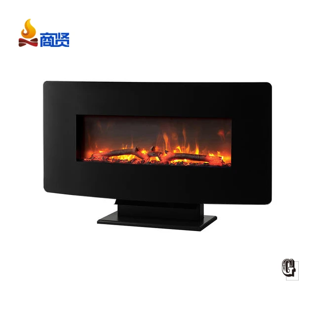 1800w 36 inch wall hanging color flame curved front led fireplace electric