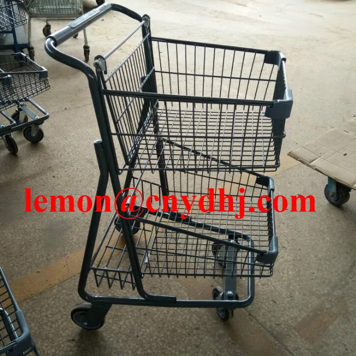 YD-G Germany Style Supermarket Wire Shopping Trolley Smart Cart for Sale with Double Baskets From Suzhou Factory