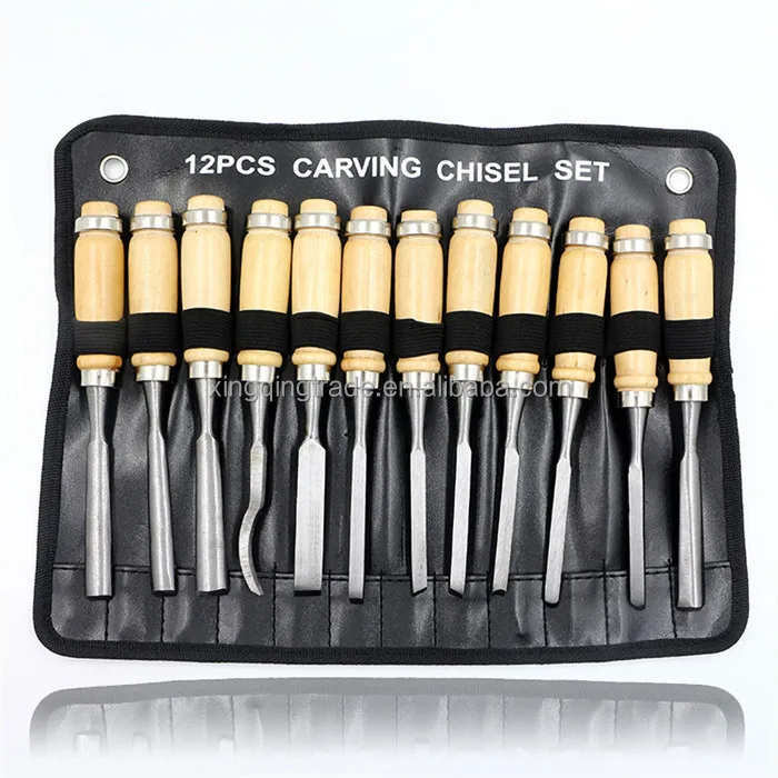 12Pcs/set Professional Manual Wood Carving Hand Chisel Tool Set Carpenters Woodworking Carving Chisel DIY Detailed Hand Tool