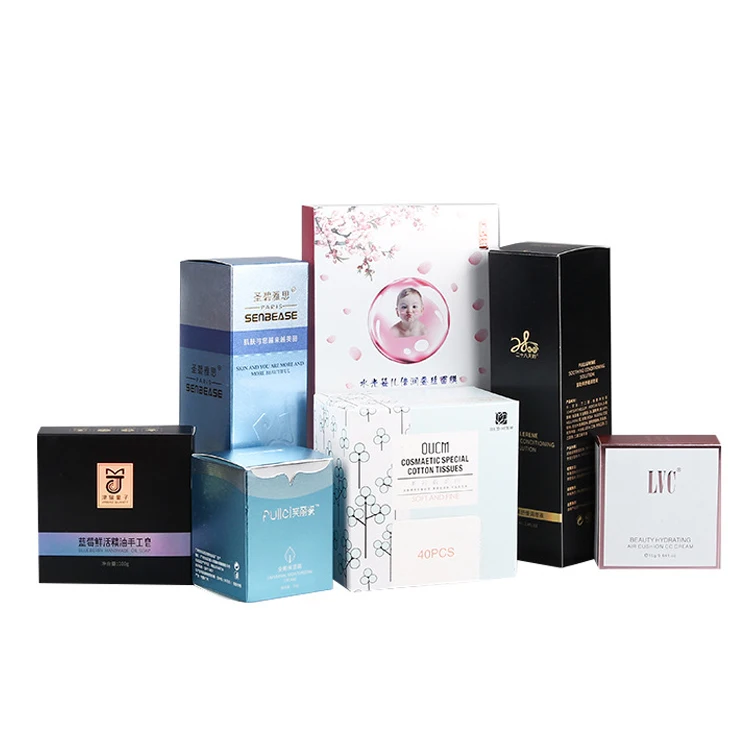 Custom black card paper packing cosmetic gift box with glossy gold stamp