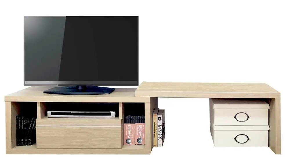 Wooden TV Cabinet TV Stand Furniture With 4 Compartments And Castors  Open Lowboard