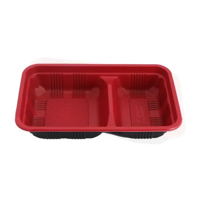 Customize two compartment red takeaway PP blister pack lunch box disposable food containers