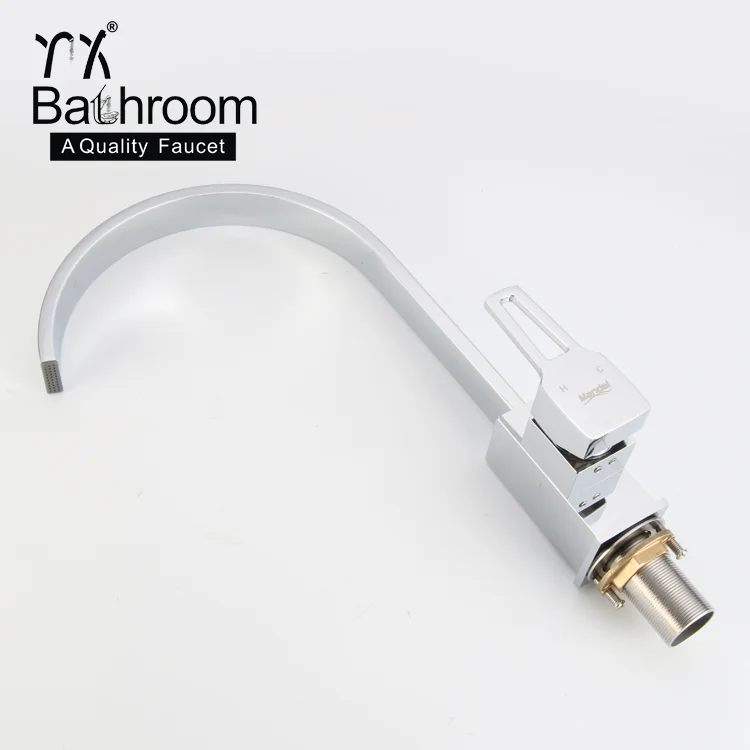 
Kaiping faucet watermark CUPC Swan neck kitchen faucet Flat square column copper chrome single hole kitchen sink faucet 