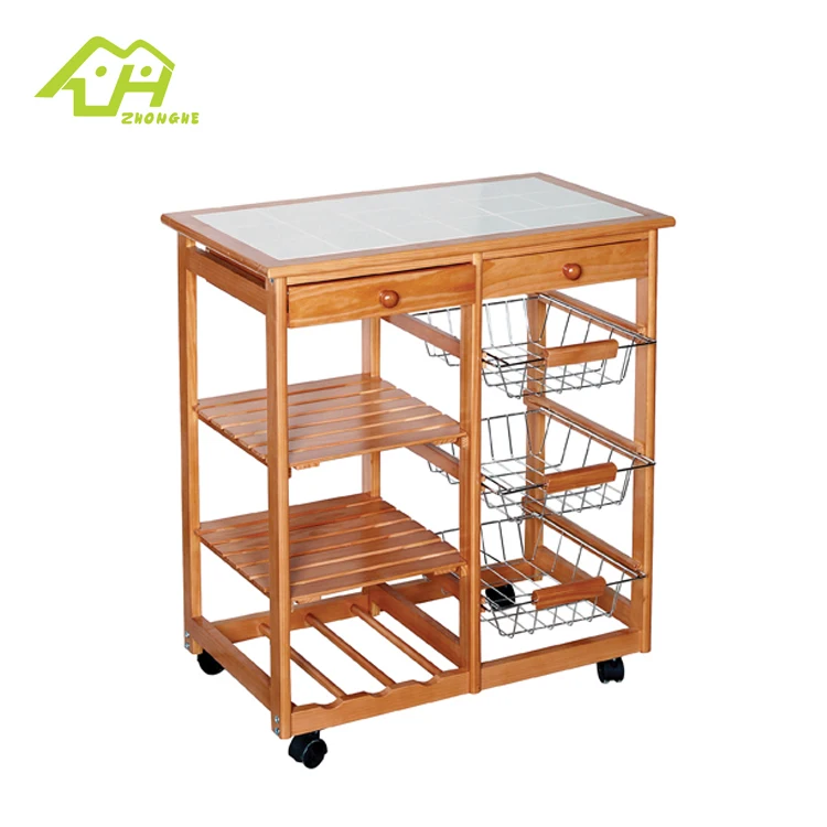 Экологичная передвижная Деревянная Кухонная Тележка с ящиком