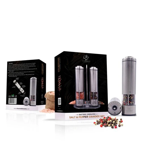 
Высококачественная упаковочная коробка из бумаги с принтом CMYK для электрического набора мельницы для соли и перца 