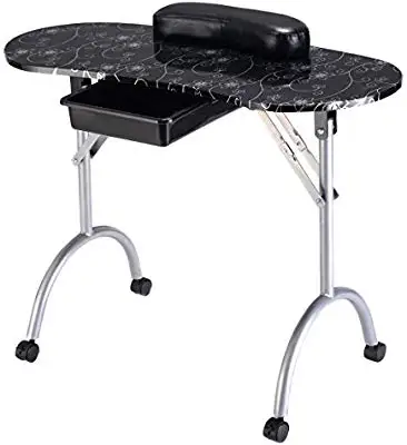 Nail Table Station Portable Manicure Tech Desk with Free Bag Case Sliding Drawer Leather Hand Pillow Spa Beauty Salon Technician