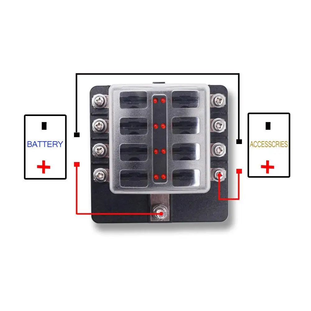 Marine 8 Way ATC/ATO Universal Fuse Terminal Block with LED Light Indication