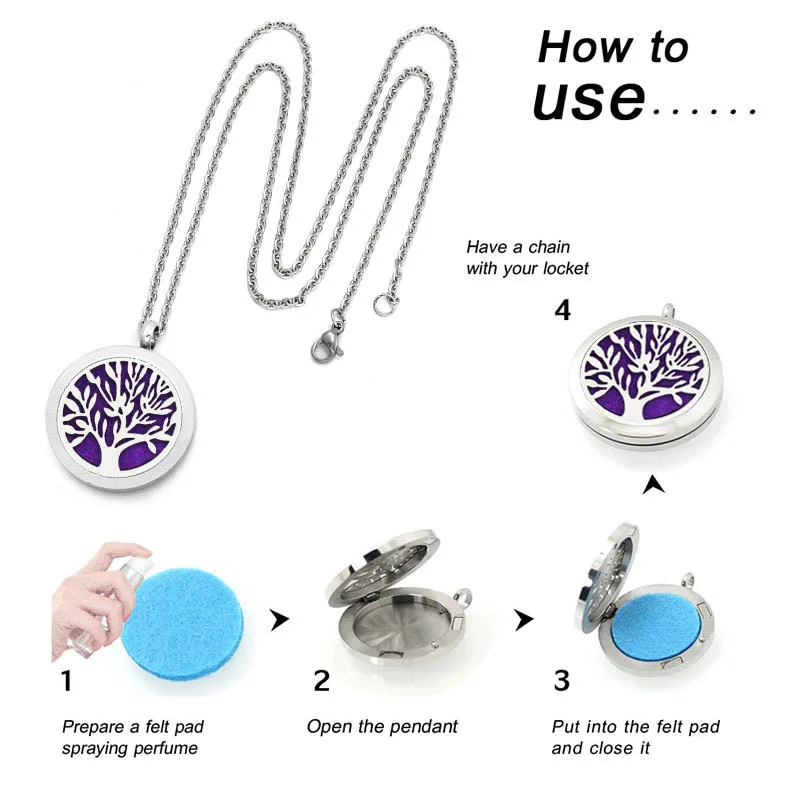 
Wholesale 30mm Stainless Steel Aromatherapy Essential Oil Diffuser Necklace tree of life oil diffuser necklace 