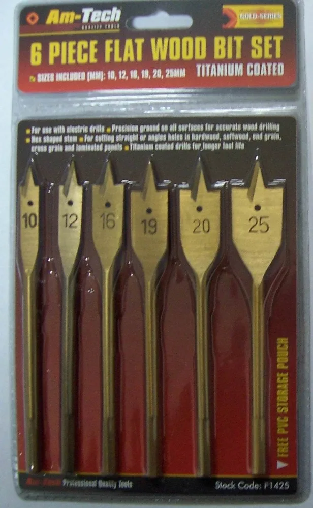 Free sample high carbon steel 6pcs hex shank flat wood drill bit set