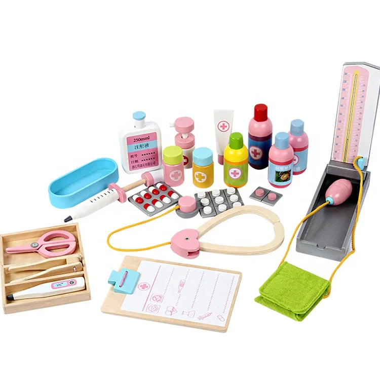 Wholesale Pretend Hospital Doctors Nurse Simulation Toy Wooden Medical Kit Role Play Set Toy
