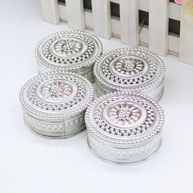 Plating gold silver wedding party round plastic gift box