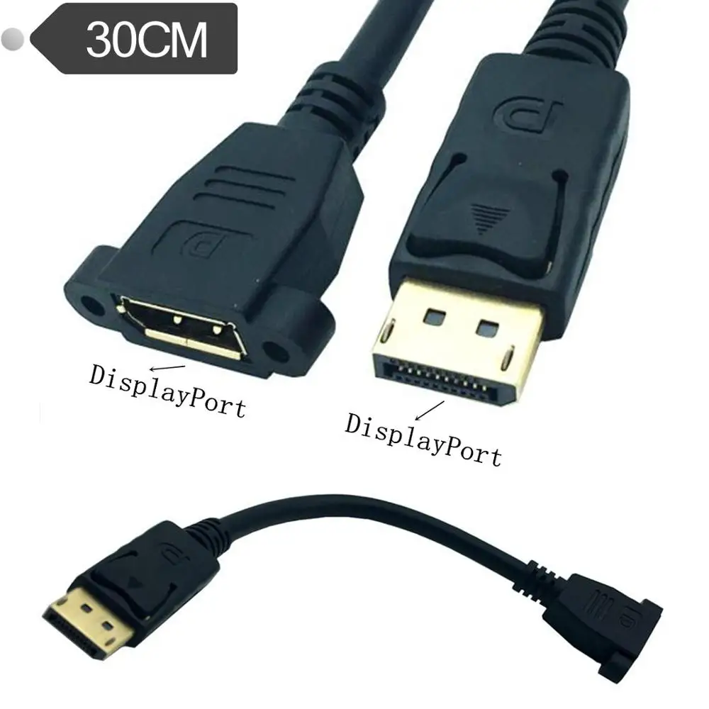 DP Displayport Extension Panel Mount Cable - Displayport to Displayport - Male to Female Gold PVC Polybag OEM Combination Stock