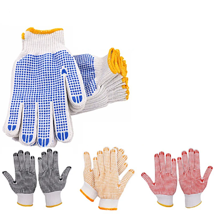 Best price anti cut washable cotton construction pvc safety gloves for industry