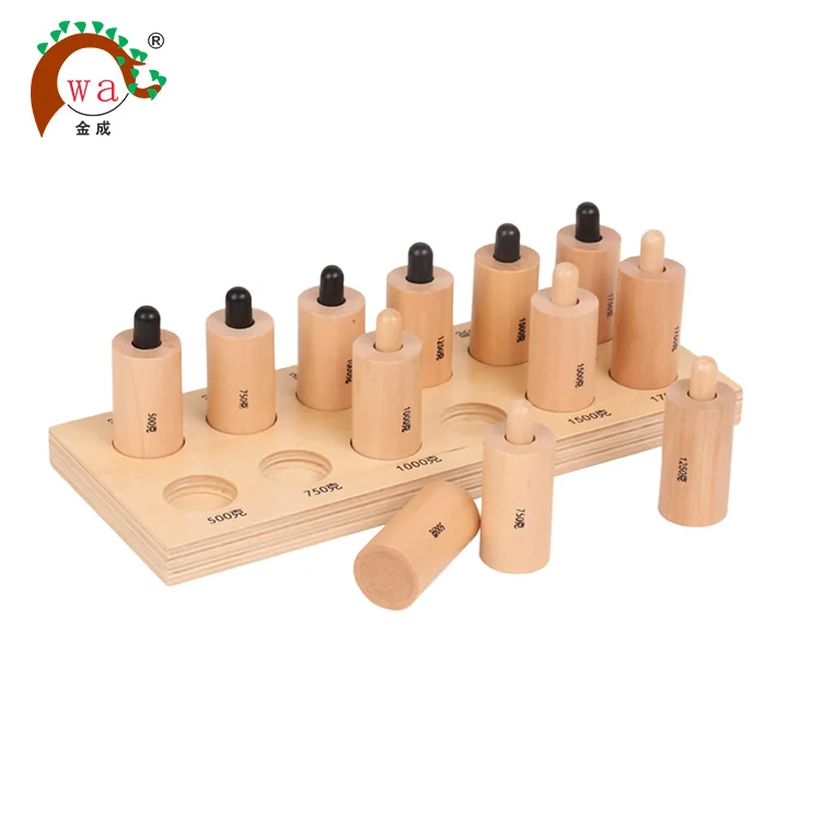 Montessori Educational Wooden Weight Cylinders For Preschool Child with knob