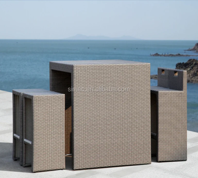 
outdoor wicker rattan high bar table and bar chairs 