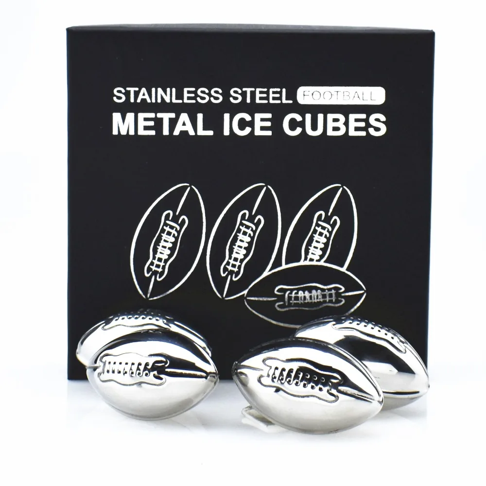 Rugby Shaped Stainless Steel Ice Cubes Ice Rocks 4pcs Silver Bar Accessories Metal Customer Logo Cooling Accessories Football