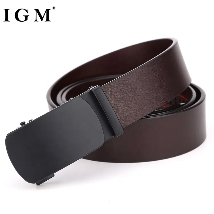 Top Brand Men Business Used Slim 100% Plain Cow Full Grain Automatic Buckle Leather Belt